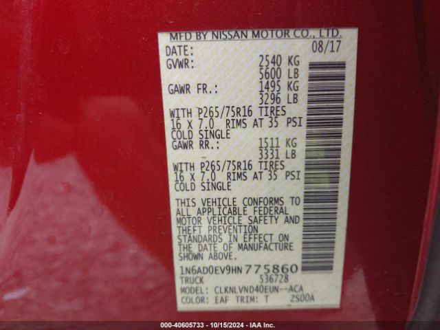 1N6AD0EV9HN775860 Nissan Frontier Pro-4x