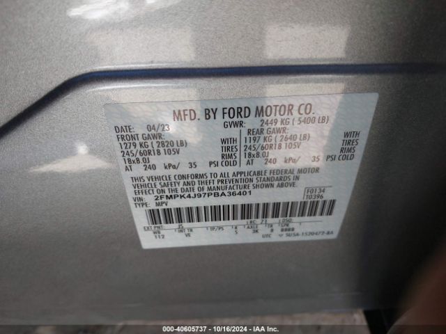 2FMPK4J97PBA36401 Ford EDGE SEL