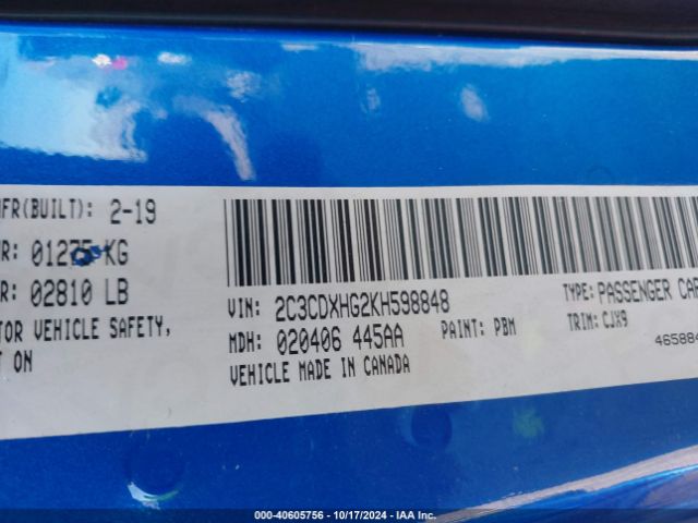 2C3CDXHG2KH598848 Dodge Charger Gt Rwd