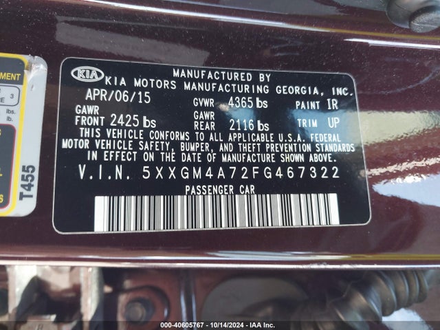 KIA Optima Lx 2015 5XXGM4A72FG467322 Image 9