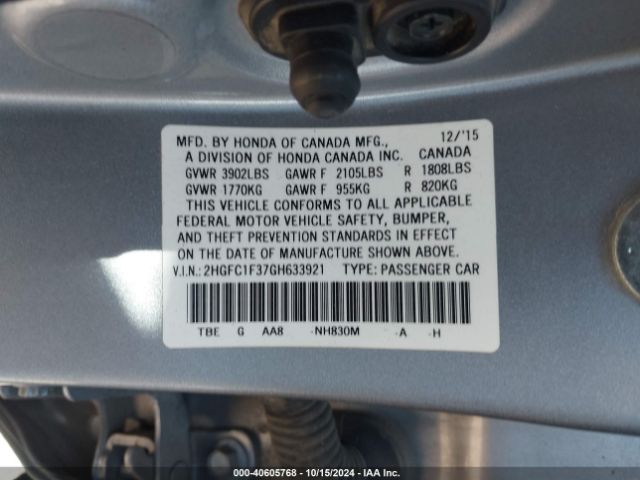 2HGFC1F37GH633921 Honda Civic Ex-t