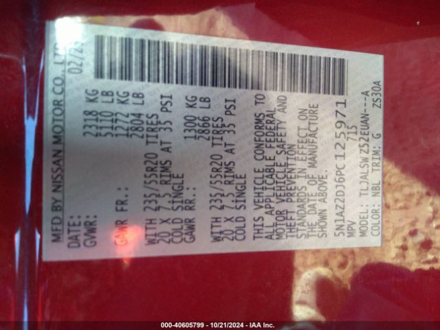 5N1AZ2DJ6PC125971 Nissan Murano Platinum Fwd