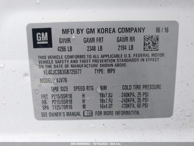 KL4CJCSB3GB725577 Buick Encore Leather