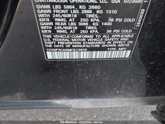 Volkswagen Atlas 2.0t S 2021 1V2GP2CAXMC512829 Image 9
