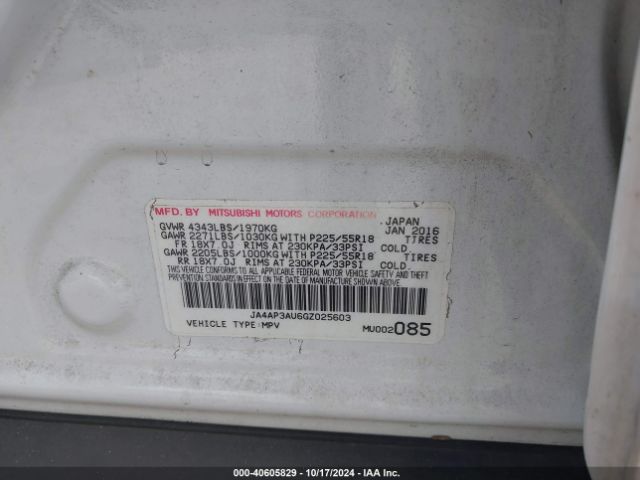 JA4AP3AU6GZ025603 Mitsubishi Outlander Sport 2.0 Es