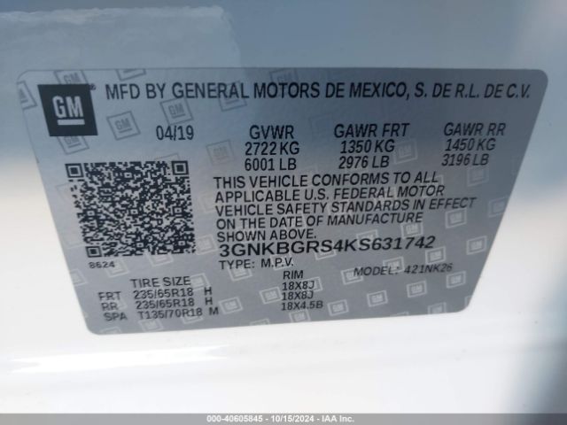 3GNKBGRS4KS631742 Chevrolet Blazer