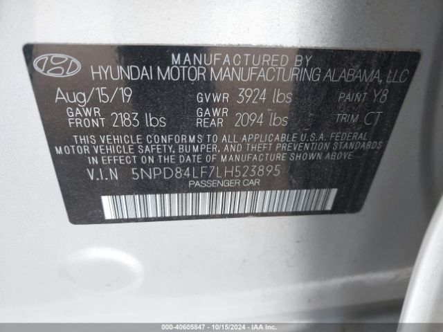 5NPD84LF7LH523895 Hyundai ELANTRA SEL