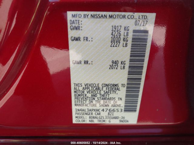 1N4AL3APXHC476653 Nissan Altima 2.5 S