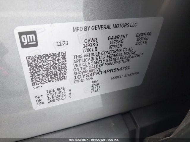 1GYS4FKT4PR554701 Cadillac Escalade 4wd Sport