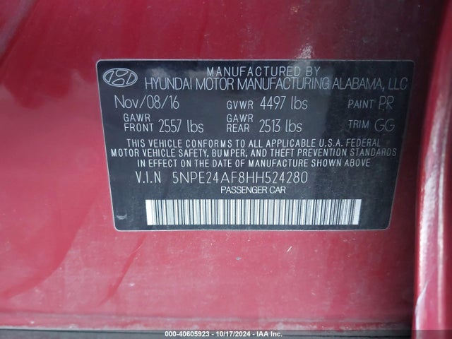 Hyundai SONATA SE 2017 5NPE24AF8HH524280 Image 9