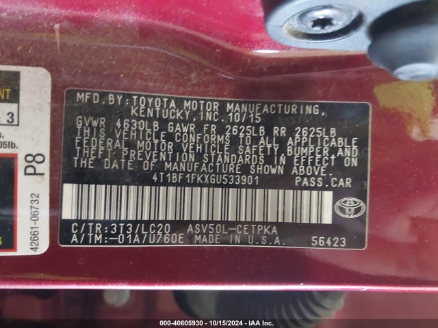 Toyota CAMRY XSE 2016 4T1BF1FKXGU533901 Image 9