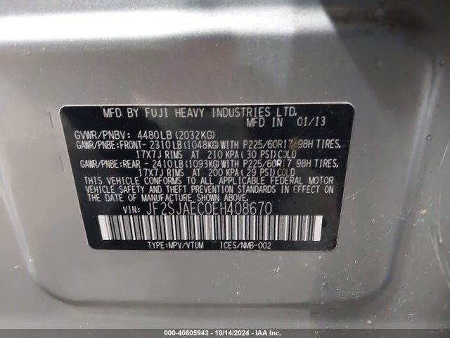 Subaru Forester 2.5i Premium 2014 JF2SJAEC0EH408670 Image 9