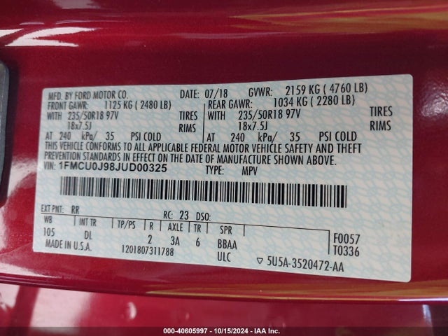 Ford Escape Titanium 2018 1FMCU0J98JUD00325 Image 9