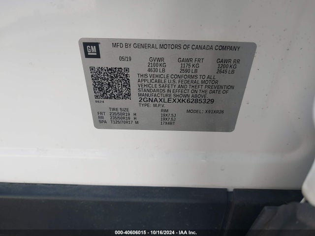 Chevrolet EQUINOX LT 2019 2GNAXLEXXK6285329 Image 9