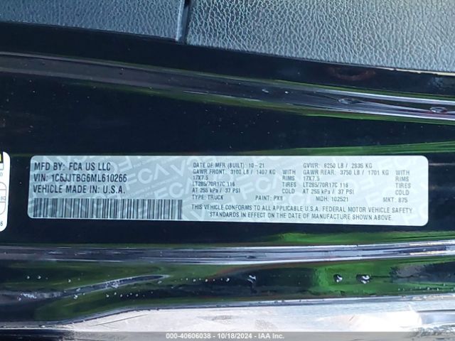 1C6JJTBG6ML610266 Jeep Gladiator Rubicon 4x4