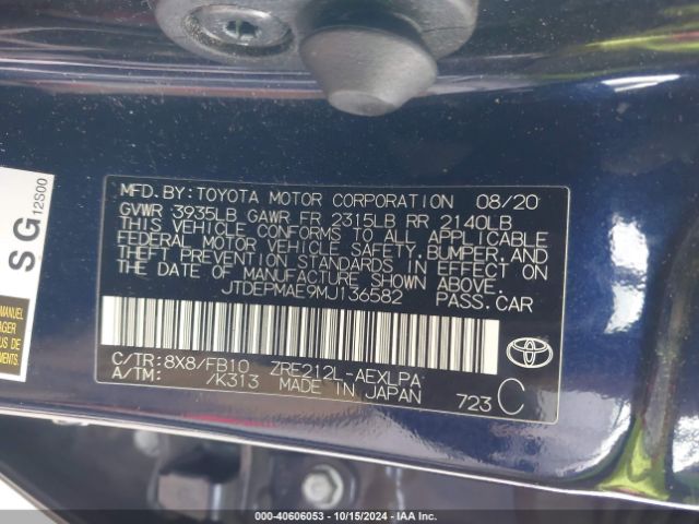 JTDEPMAE9MJ136582 Toyota COROLLA LE