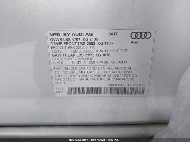 WA1HCCFS1JR003422 Audi Q3 2.0t Premium/2.0t Sport Premium