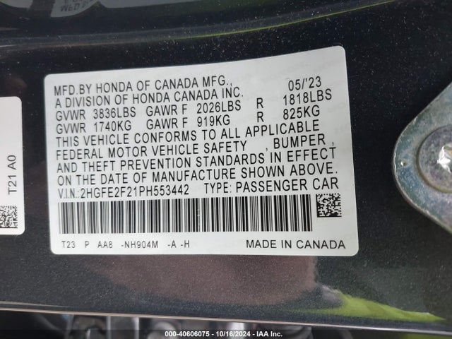 Honda Civic Lx 2023 2HGFE2F21PH553442 Image 9