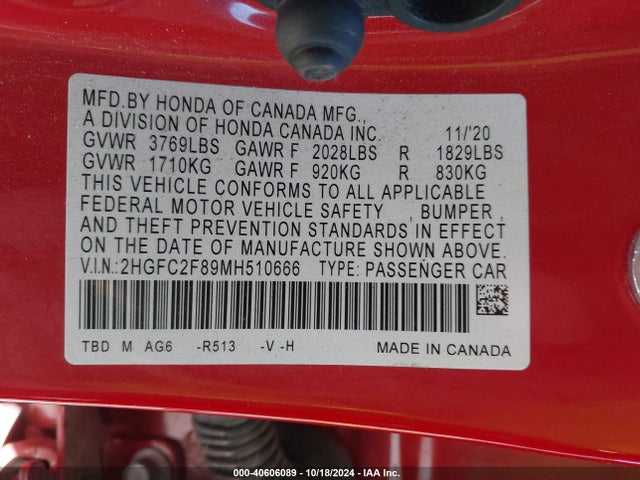 Honda Civic Sport 2021 2HGFC2F89MH510666 Image 9
