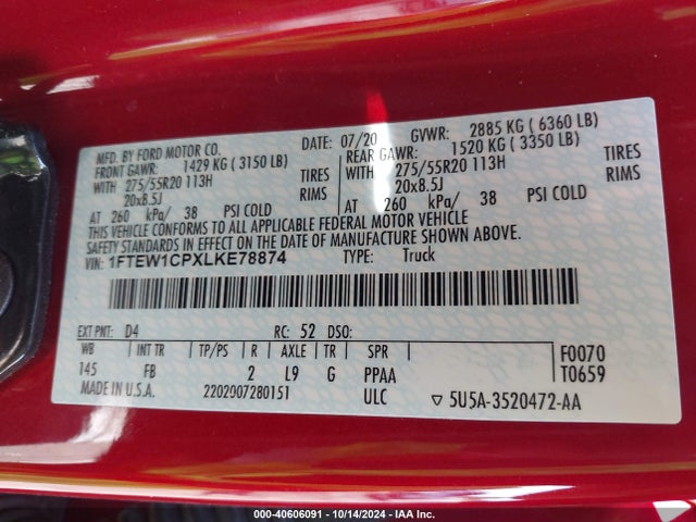 Ford F-150 Xlt 2020 1FTEW1CPXLKE78874 Image 9