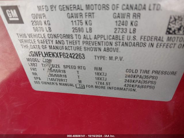 2GNFLHEKXF6242263 Chevrolet Equinox Ltz