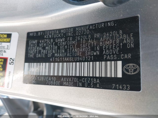 Toyota CAMRY SE 2020 4T1G11AK6LU940121 Image 9