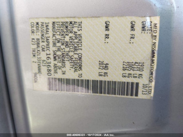Nissan Altima 2.5 Sl 2014 1N4AL3APXEC163680 Image 9