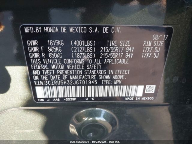 3CZRU5H32JG701945 Honda HR-V LX