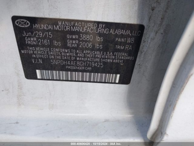 5NPDH4AE8GH719425 Hyundai ELANTRA SE