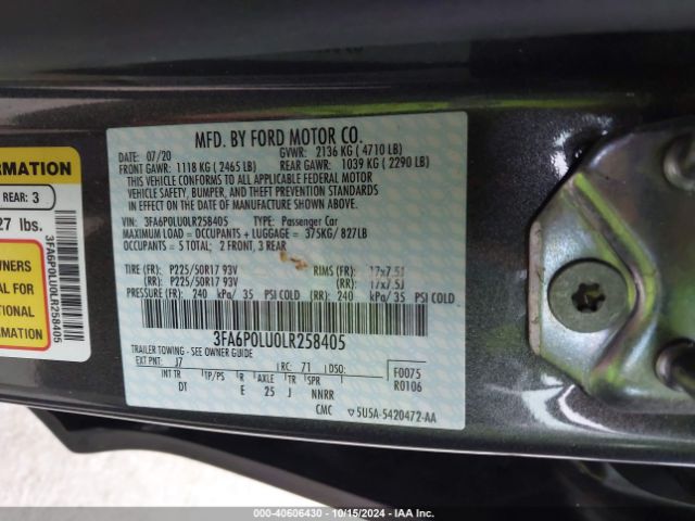 3FA6P0LU0LR258405 Ford Fusion Hybrid Se