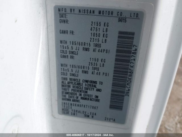 3N6CM0KN8FK717867 Nissan Nv200 S
