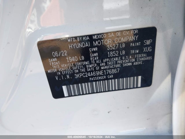 Hyundai ACCENT SE 2022 3KPC24A69NE176867 Image 9