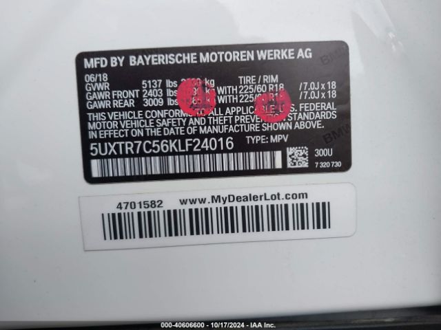 5UXTR7C56KLF24016 BMW X3 Sdrive30i