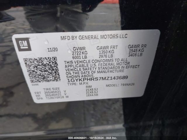 1GYKPHRS7MZ143689 Cadillac XT6 SPORT