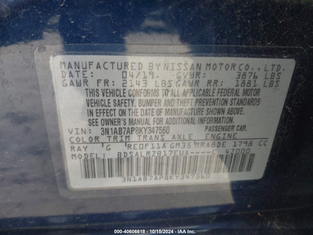 Nissan SENTRA SR 2019 3N1AB7AP8KY347560 Image 9