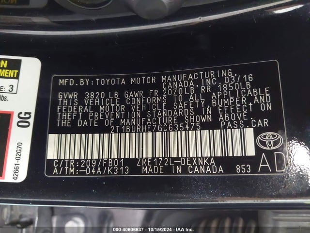 Toyota COROLLA LE 2016 2T1BURHE7GC635475 Image 9