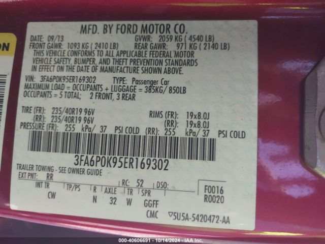 3FA6P0K95ER169302 Ford Fusion Titanium