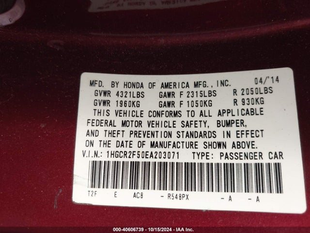 Honda Accord Sport 2014 1HGCR2F50EA203071 Image 9