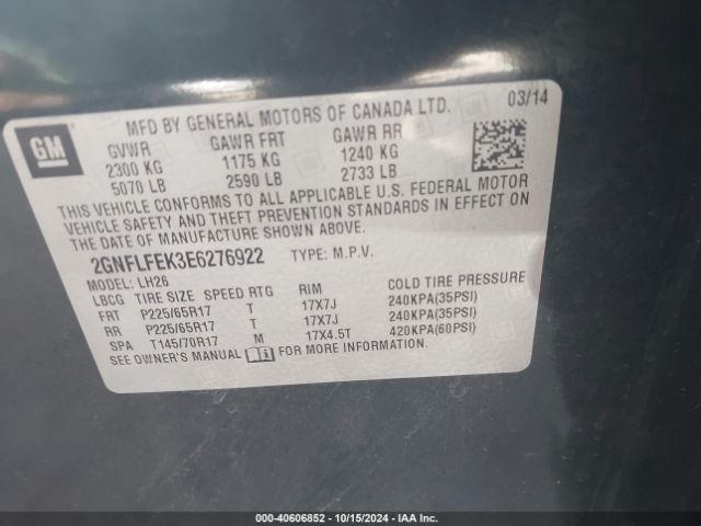 2GNFLFEK3E6276922 Chevrolet EQUINOX 1LT