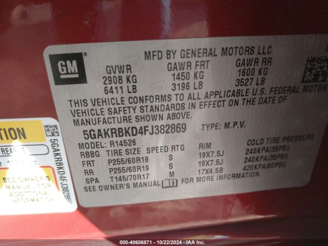 5GAKRBKD4FJ382869 Buick Enclave Leather