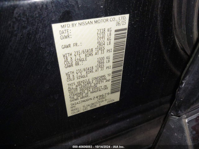Nissan MURANO SV 2015 5N1AZ2MG6FN249679 Image 9