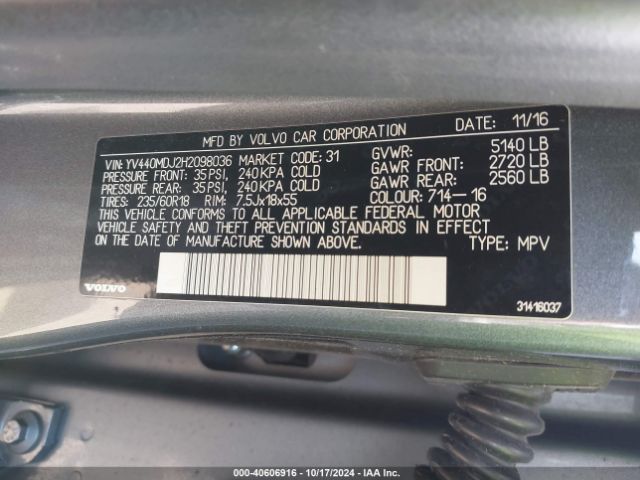 YV440MDJ2H2098036 Volvo Xc60 T5