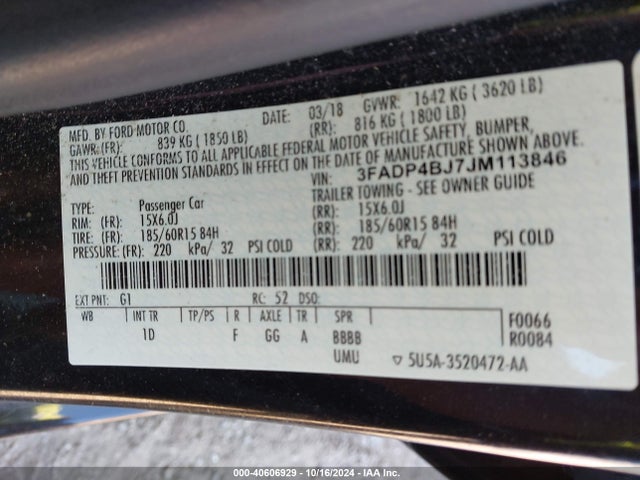 Ford FIESTA SE 2018 3FADP4BJ7JM113846 Image 9
