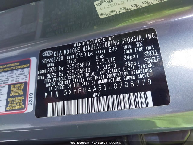 KIA Sorento 3.3l Ex 2020 5XYPH4A51LG708779 Image 9