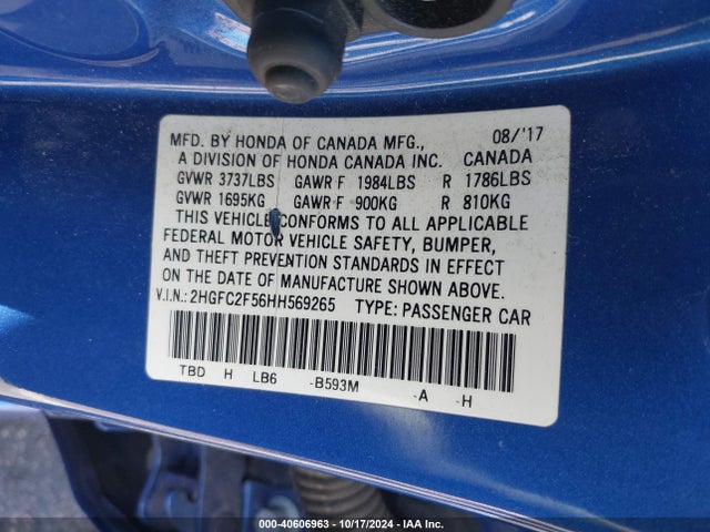Honda Civic Lx 2017 2HGFC2F56HH569265 Image 9