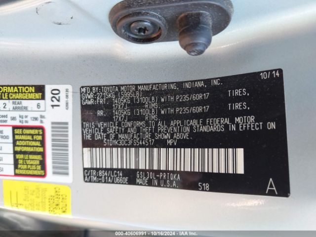5TDYK3DC3FS544517 Toyota Sienna Xle 8 Passenger