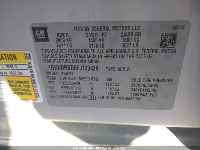 1GKKRRKD8FJ120428 GMC Acadia Slt-1