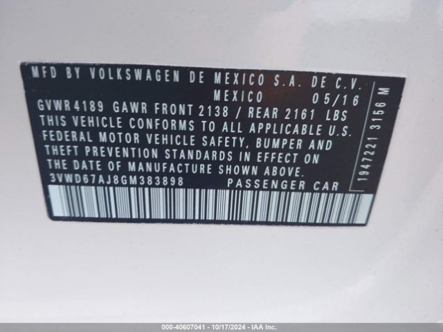 3VWD67AJ8GM383898 Volkswagen Jetta 1.4t Se