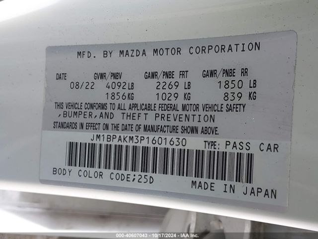 JM1BPAKM3P1601630 Mazda Mazda3 2.5 S Select