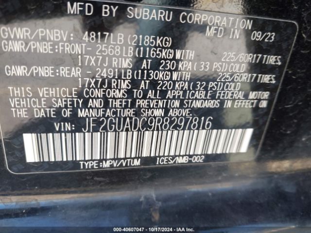 JF2GUADC9R8297816 Subaru Crosstrek Premium